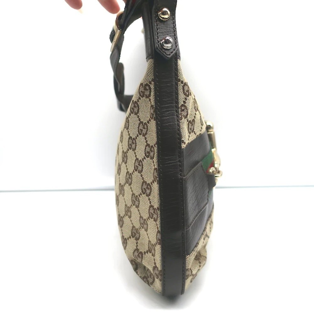 Gucci Hasler Horsebit Hobo GG Monogram Canvas & Brown Leather Shoulder Bag - Picture 4 of 12